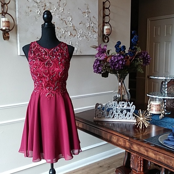 Eureka Fashion Embellished Chiffon A-line Cocktail Mini Dress. Size M - Picture 15 of 17